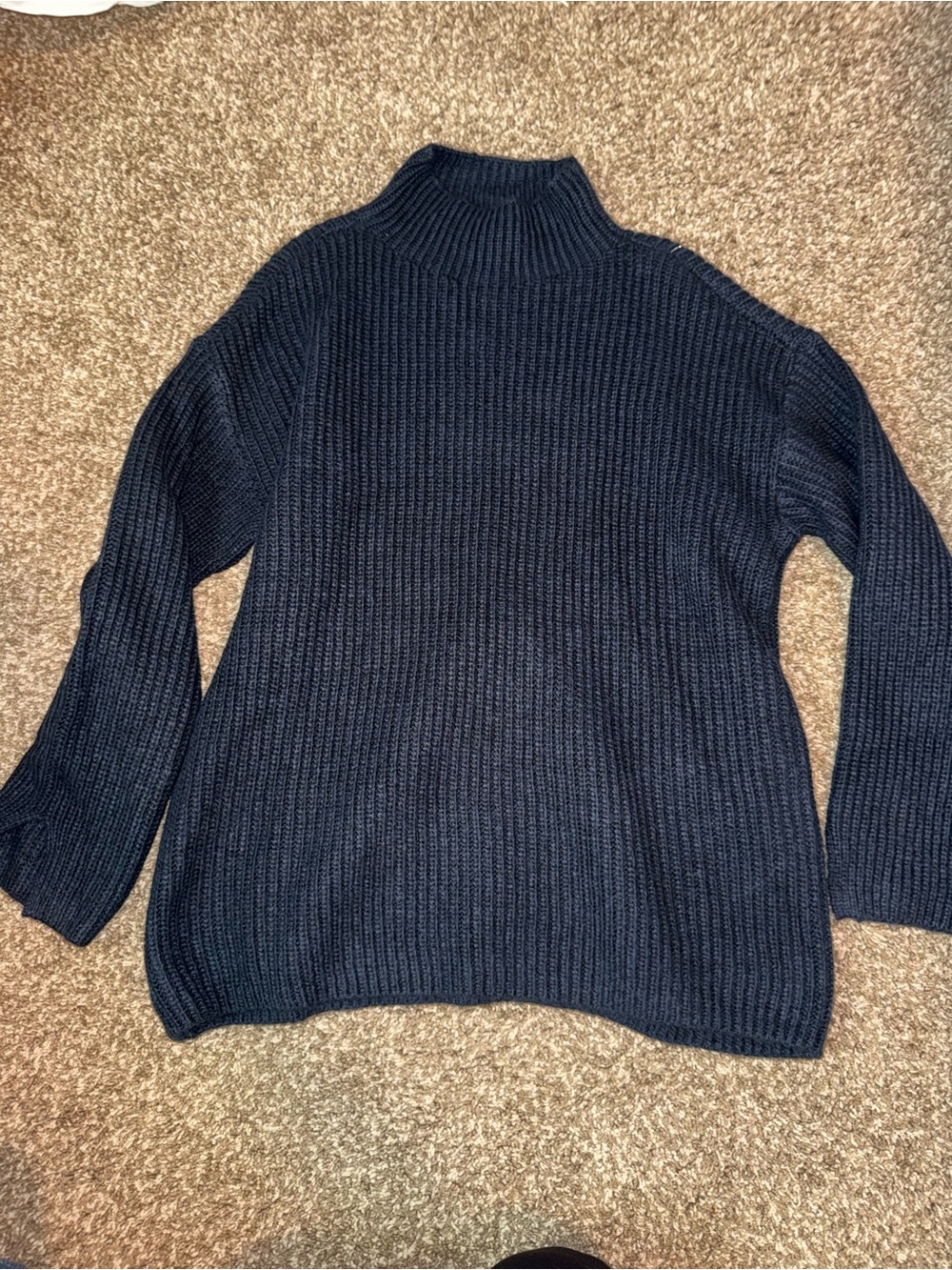 LOFT Navy Ribbed Mock Neck Sweater